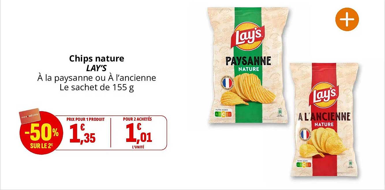 Chips nature LAY'S À la paysanne ou À l'ancienne Le sachet de 155 g
