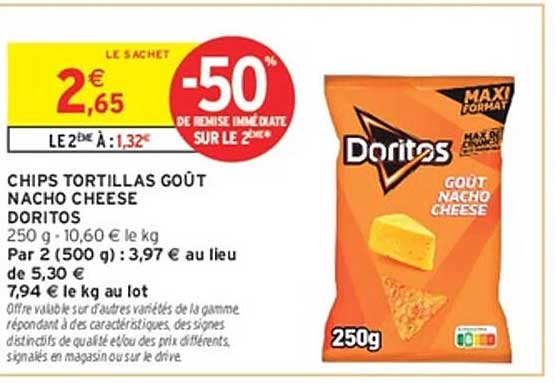 CHIPS TORTILLAS GOÛT NACHO CHEESE DORITOS