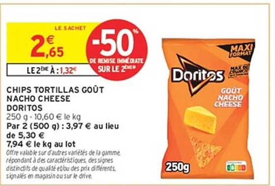 CHIPS TORTILLAS GOÛT NACHO CHEESE DORITOS
