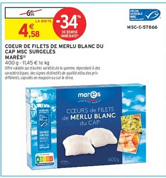 COEUR DE FILETS DE MERLU BLANC DU CAP MSC SURGELÉS MARES®