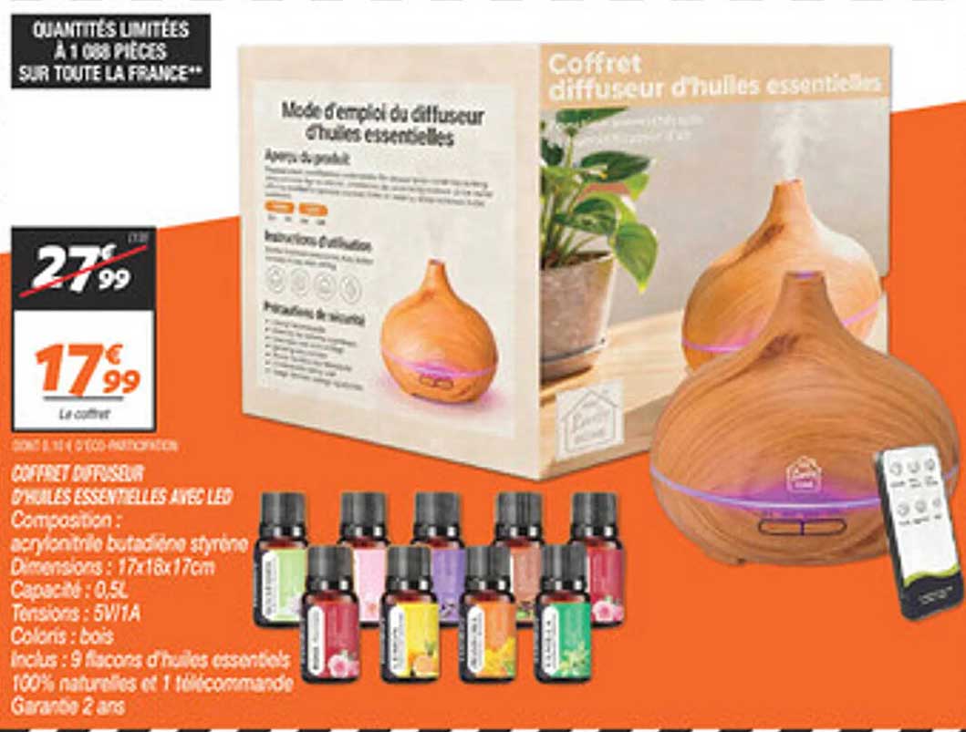 Coffret diffuseur d'huiles essentielles avec leds