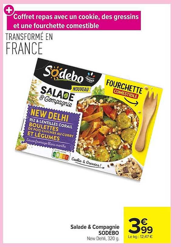 Coffret repas avec un cookie, des gressins et une fourchette comestible