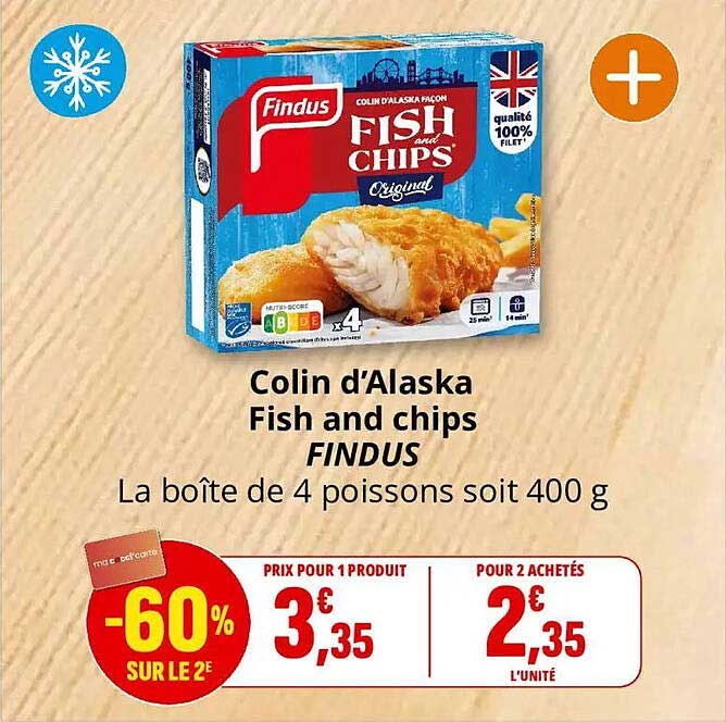 Colin d’Alaska Fish and chips FINDUS La boîte de 4 poissons soit 400 g