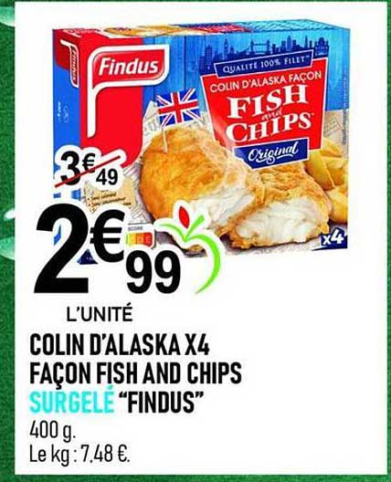 COLIN D'ALASKA X4 FAÇON FISH AND CHIPS SURGELÉ "FINDUS"