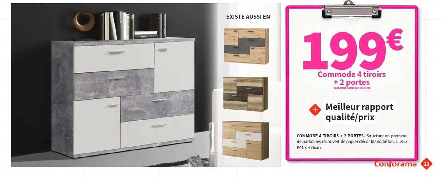 Commode 4 tiroirs + 2 portes