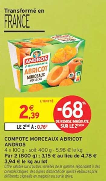 COMPOTE MORCEAUX ABRICOT ANDROS