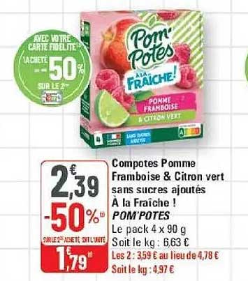 Compotes Pomme Framboise & Citron vert sans sucres ajoutés À la Fraîche ! POM'POTES