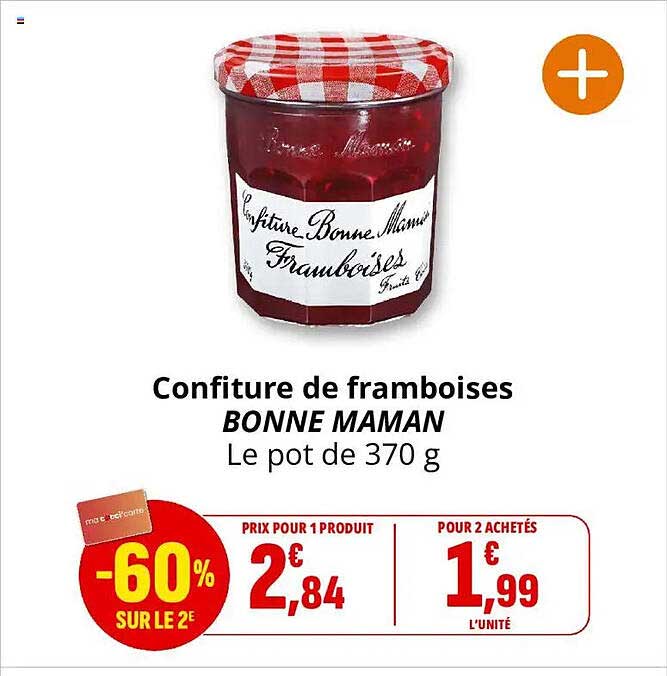 Confiture de framboises BONNE MAMAN Le pot de 370 g