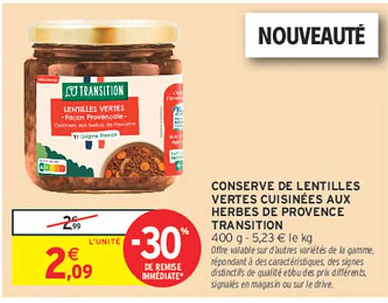 CONSERVE DE LENTILLES VERTES CUISINÉES AUX HERBES DE PROVENCE TRANSITION