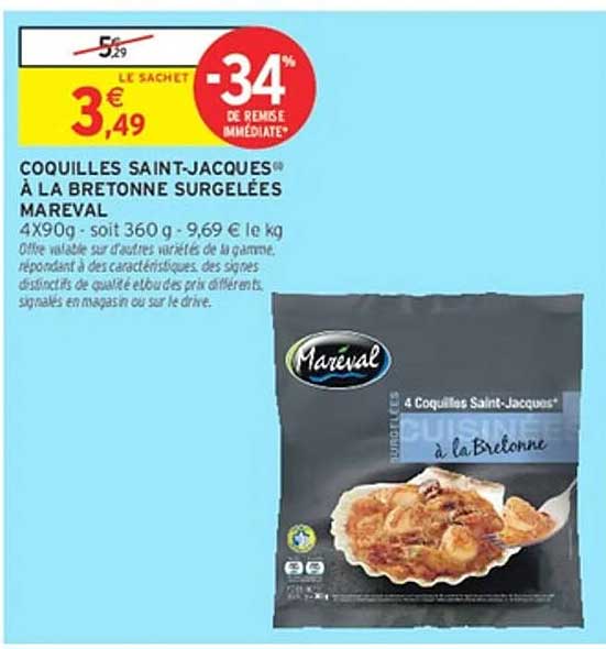 COQUILLES SAINT-JACQUES À LA BRETONNE SURGELÉES MAREVAL