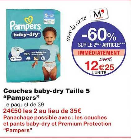 Couches baby-dry Taille 5 “Pampers”