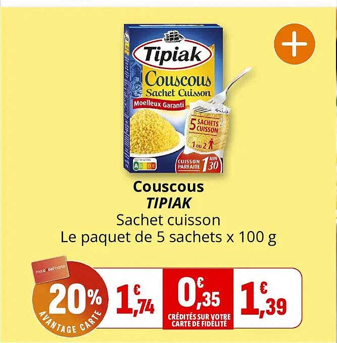 Couscous TIPIAK Sachet cuisson Le paquet de 5 sachets x 100 g