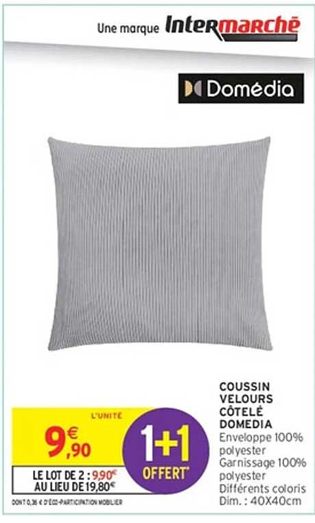 COUSSIN VELOURS CÔTELÉ DOMEDIA