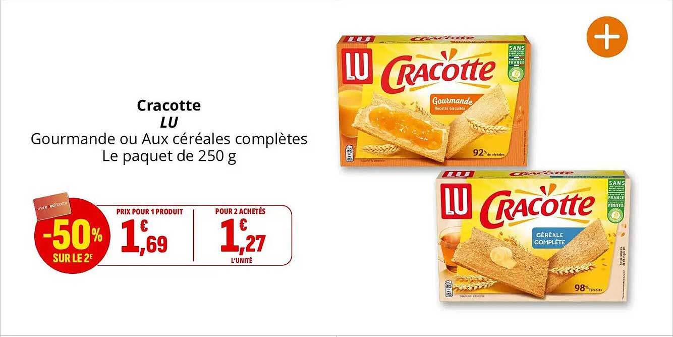Cracotte LU Gourmande ou Aux céréales complètes Le paquet de 250 g