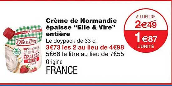 Crème de Normandie épaisse “Elle & Vire” entière