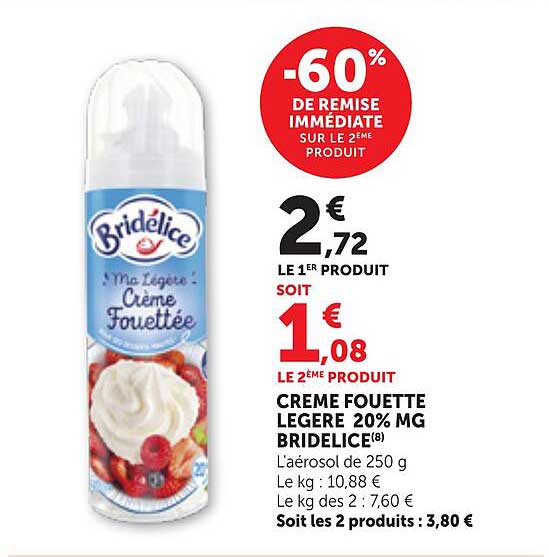 CREME FOUETTEE LEGERE 20% MG BRIDELICE