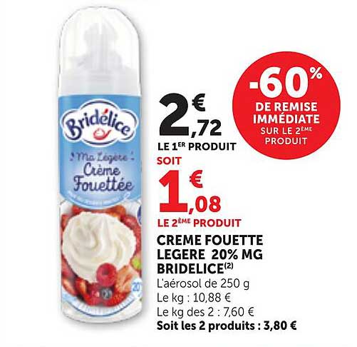 CREME FOUETTEE LEGERE 20% MG BRIDELICE(2)