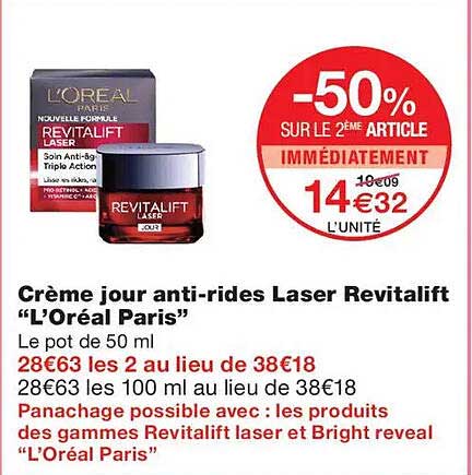 Crème jour anti-rides Laser Revitalift “L’Oréal Paris”