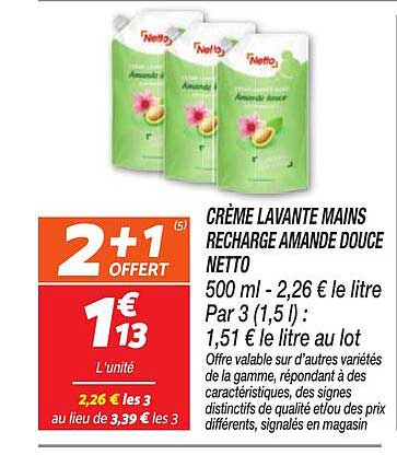 CRÈME LAVANTE MAINS RECHARGE AMANDE DOUCE NETTO