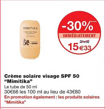 Crème solaire visage SPF 50 “Mimitika”