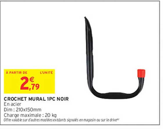 CROCHET MURAL 1PC NOIR