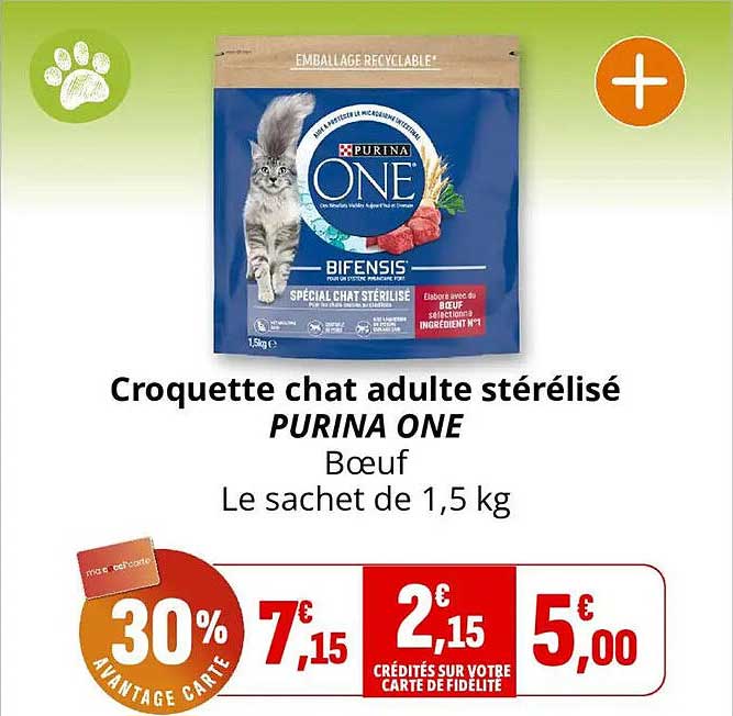 Croquette chat adulte stérilisé PURINA ONE Bœuf Le sachet de 1,5 kg