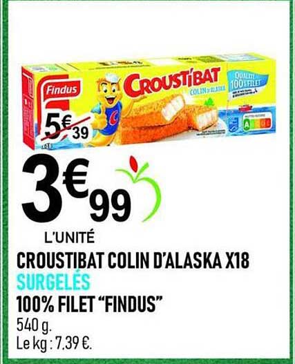 CROUSTIRAT COLIN D'ALASKA X18 SURGELÉS 100% FILET “FINDUS”