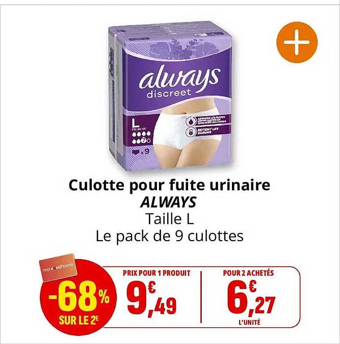 Culotte pour fuite urinaire ALWAYS Taille L Le pack de 9 culottes