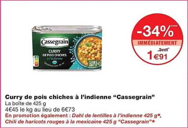 Curry de pois chiches à l’indienne “Cassegrain”
