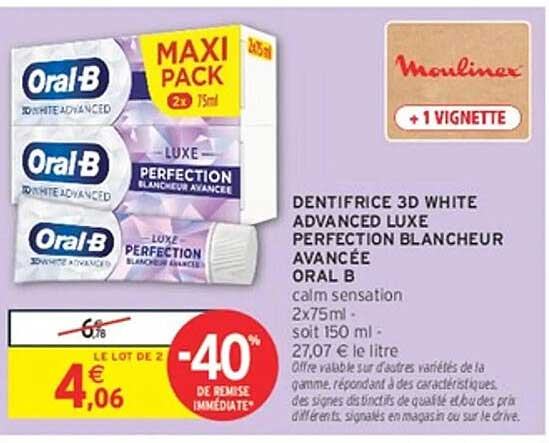 DENTIFRICE 3D WHITE ADVANCED LUXE PERFECTION BLANCHEUR AVANCÉE ORAL B