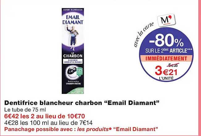 Dentifrice blancheur charbon “Email Diamant”