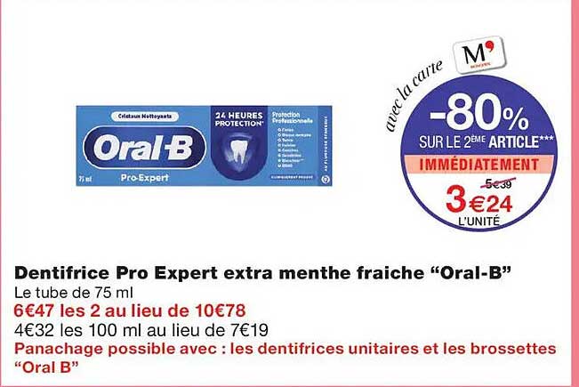 Dentifrice Pro Expert extra menthe fraîche “Oral-B”