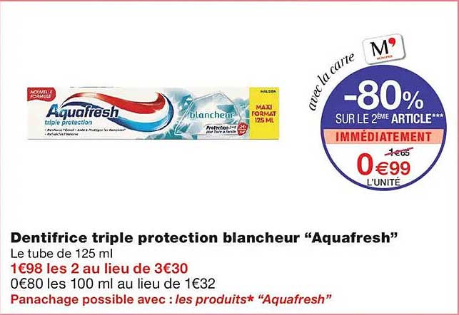Dentifrice triple protection blancheur “Aquafresh”
