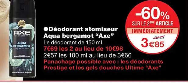 Déodorant atomiseur Aqua bergamote “Axe”