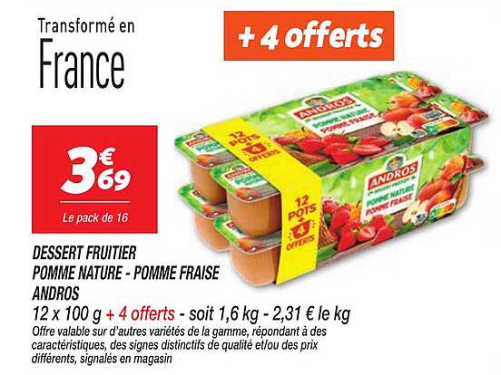 DESSERT FRUITIER POMME NATURE - POMME FRAISE ANDROS