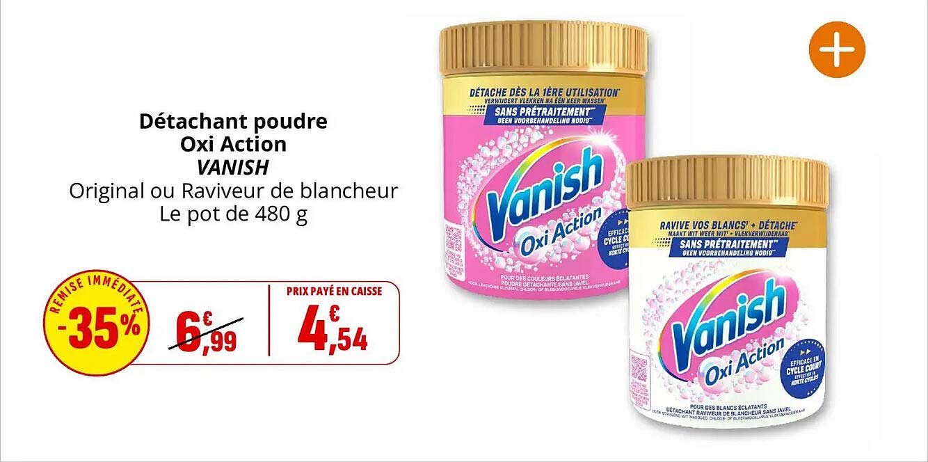 Détachant poudre Oxi Action VANISH Original ou Raviveur de blancheur Le pot de 480 g