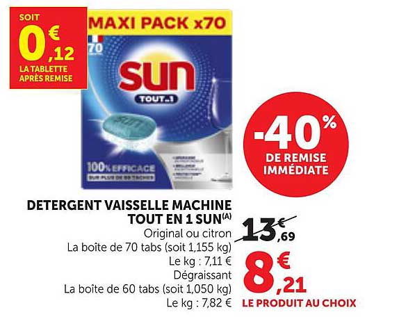DETERGENT VAISSELLE MACHINE TOUT EN 1 SUN(A)