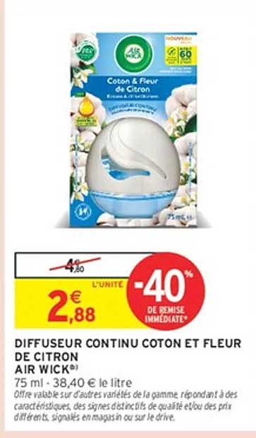 DIFFUSEUR CONTINU COTON ET FLEUR DE CITRON AIR WICK®