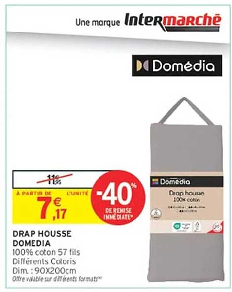 DRAP HOUSSE DOMEDIA 100% coton 57 fils Différents Coloris Dim. : 90x200cm