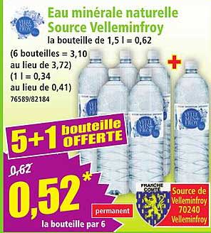 Eau minérale naturelle Source Velleminfroy la bouteille de 1,5 l = 0,62