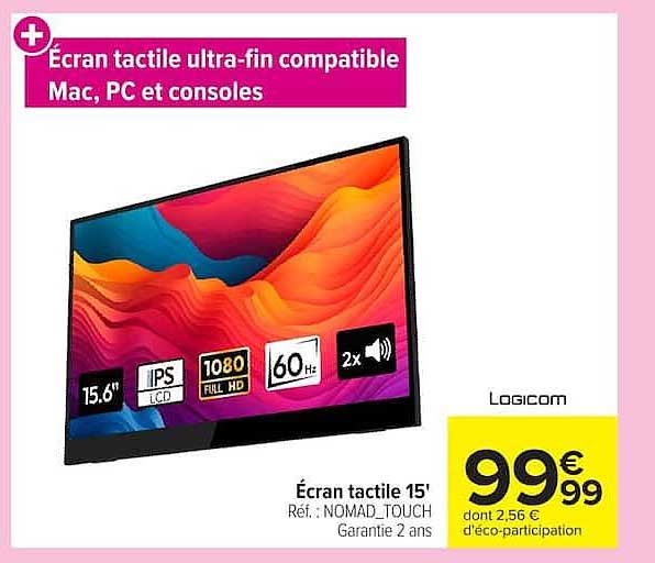 Écran tactile ultra-fin compatible Mac, PC et consoles