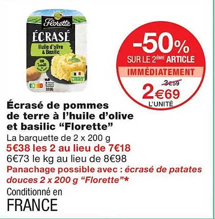 Écrasé de pommes de terre à l'huile d'olive et basilic “Florette”
