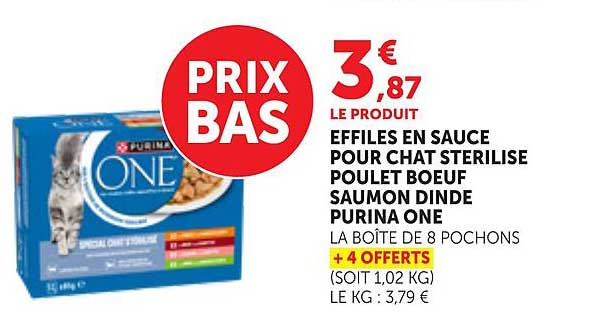 EFFILES EN SAUCE POUR CHAT STERILISE POULET BOEUF SAUMON DINDE PURINA ONE