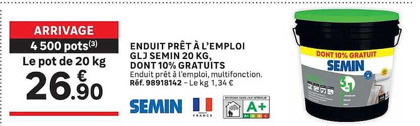 ENDUIT PRÊT À L’EMPLOI GLJ SEMIN 20 KG. DONT 10% GRATUITS