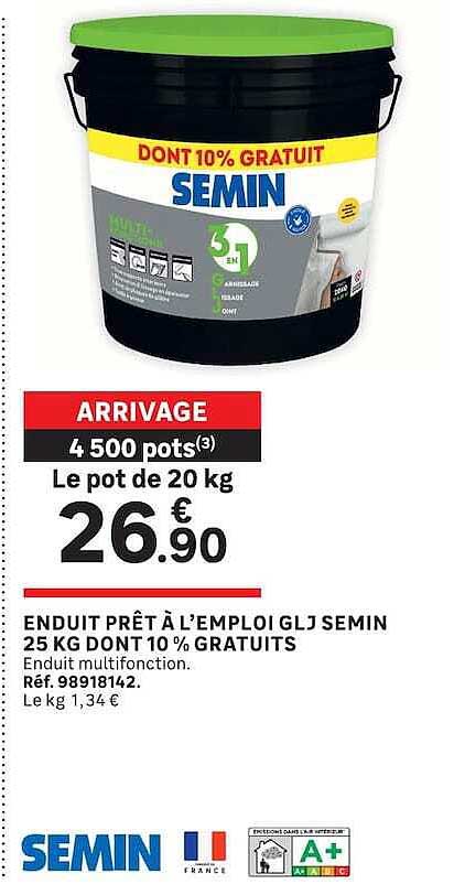 ENDUIT PRÊT À L’EMPLOI GLJ SEMIN 25 KG DONT 10 % GRATUITS