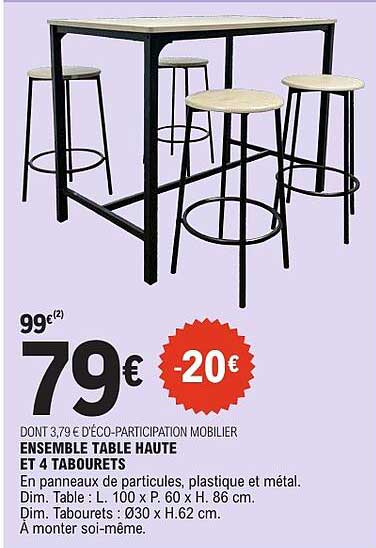 ENSEMBLE TABLE HAUTE ET 4 TABOURETS