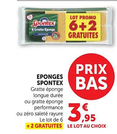 EPONGES SPONTEX Gratte éponge longue durée ou gratte éponge performance ou zéro saleté rayure Le lot de 6 + 2 GRATUITES