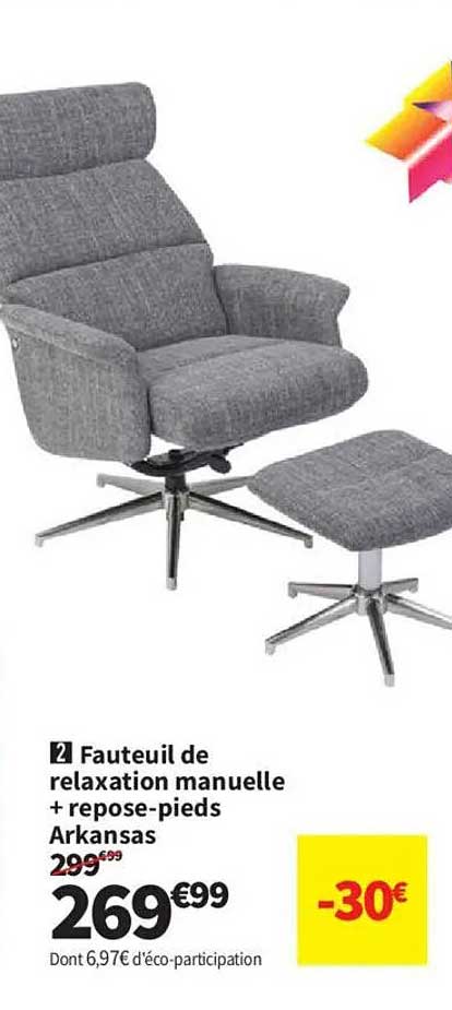 Fauteuil de relaxation manuelle + repose-pieds Arkansas