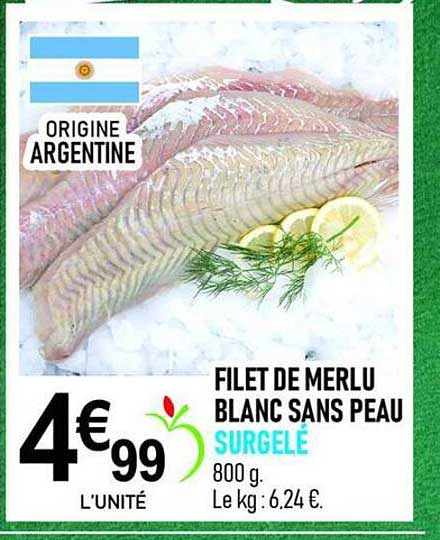 FILET DE MERLU BLANC SANS PEAU SURGELÉ