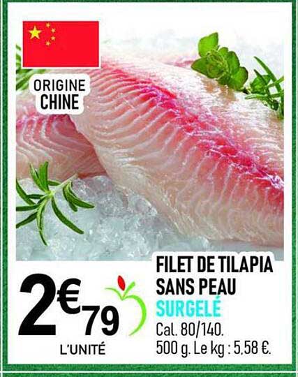 FILET DE TILAPIA SANS PEAU SURGELÉ